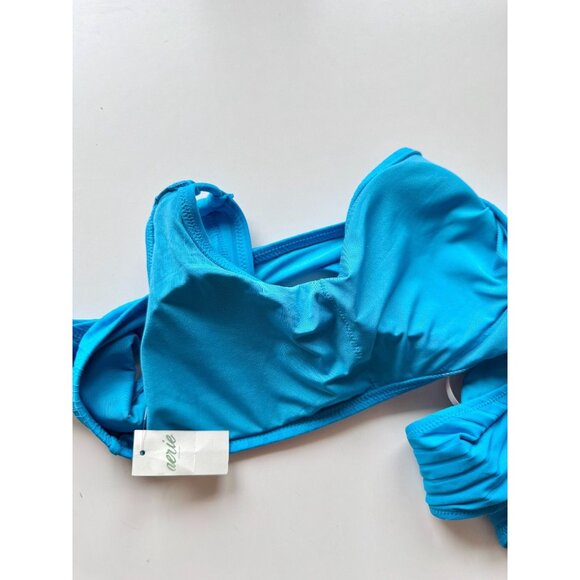 NWT AERIE Elite Blue Ribbed Cut-Out O-Ring Cheeky One Piece Swimsuit, Size M - Picture 9 of 12